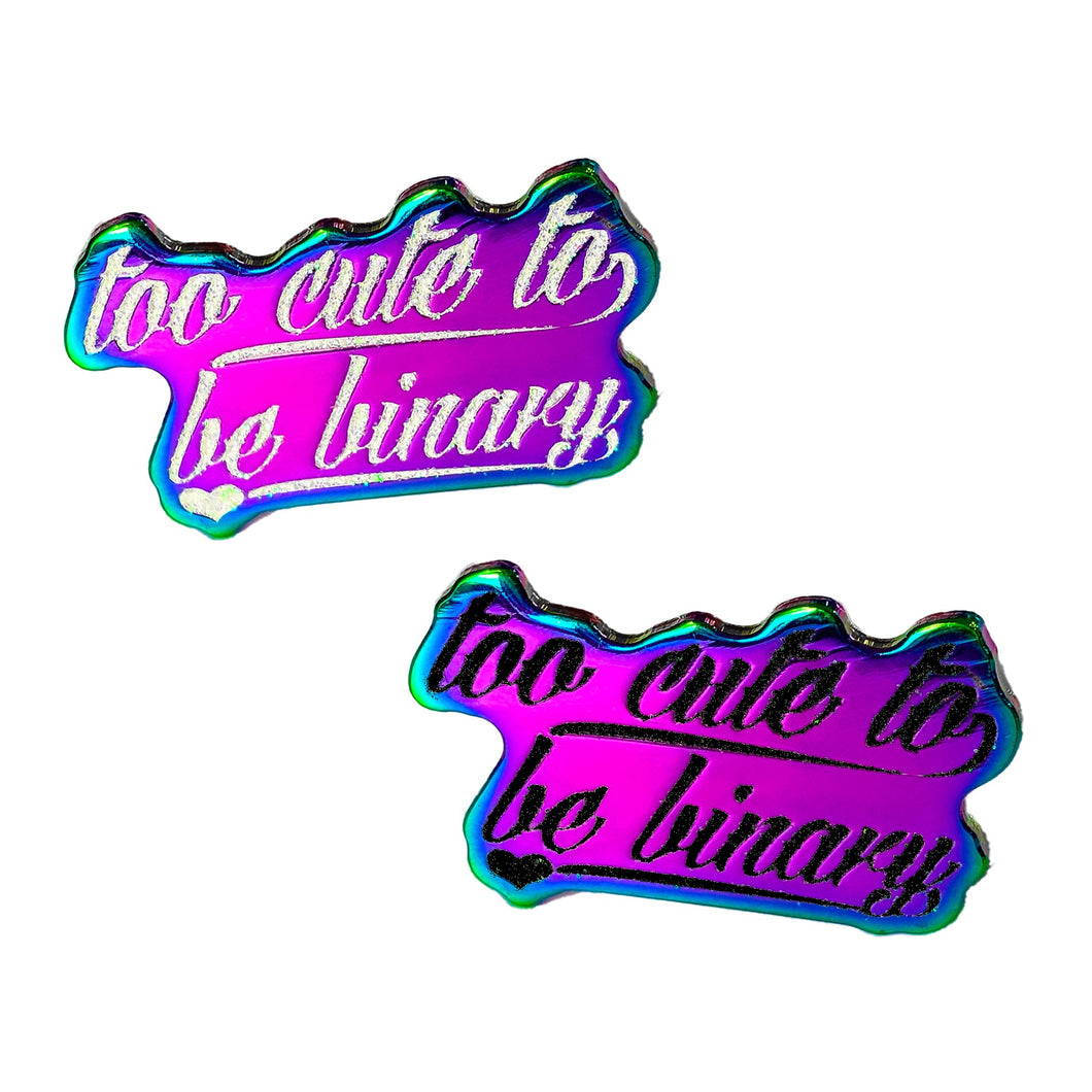 Bundle of Holo Enamel Pins - Too Cute to be Binary (Glitter Text)