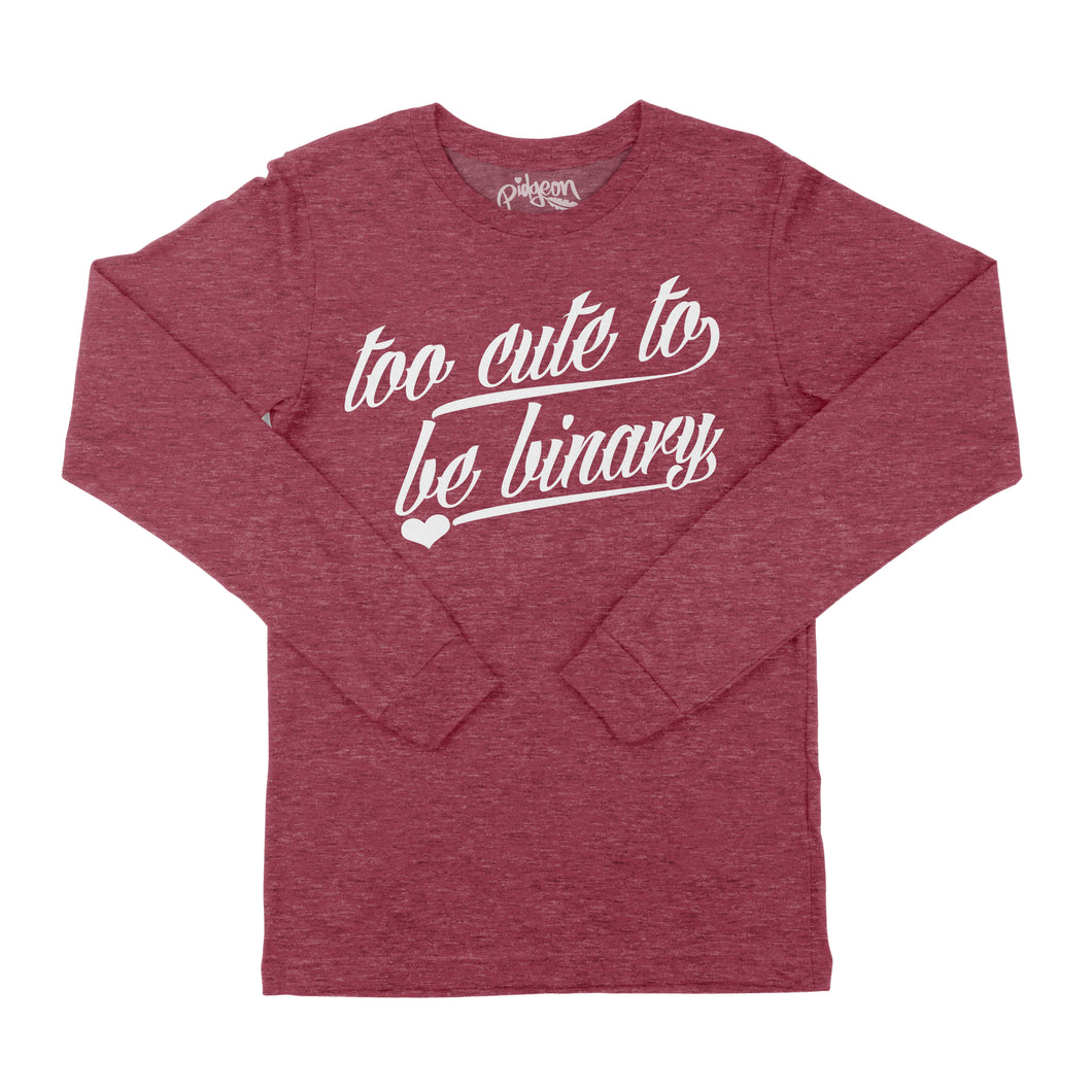 Heather Burgundy Adult Long Sleeve - Too Cute To Be Binary